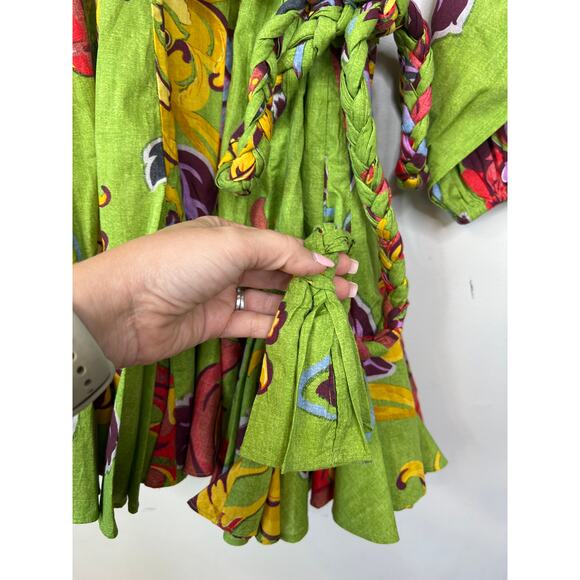 NWT Rhode Ella Blouson Sleeves Belted Green Lanai Mini Dress Green Size: Small - Picture 9 of 12